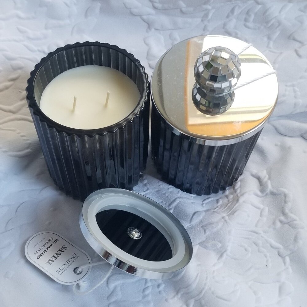 Santal Soywax Scented Candles 10 oz, Black Jar With Disco Ball. NWT